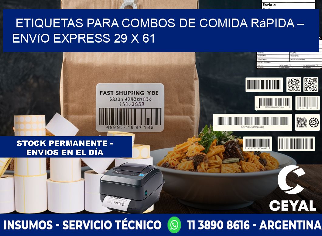 Etiquetas para combos de comida rápida – Envío express 29 x 61