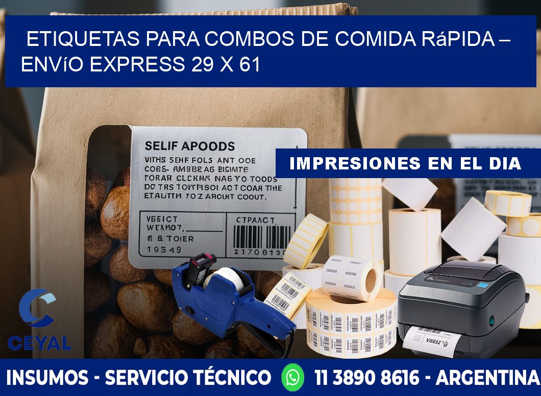 Etiquetas para combos de comida rápida – Envío express 29 x 61