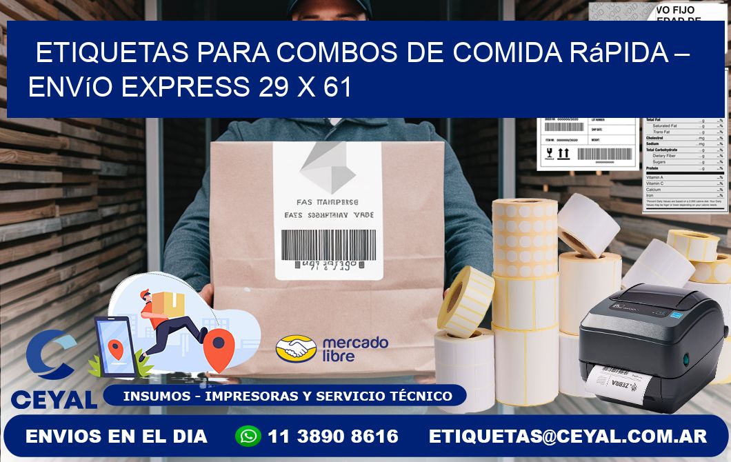 Etiquetas para combos de comida rápida – Envío express 29 x 61