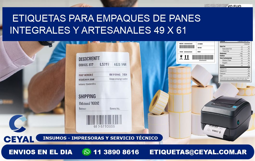 Etiquetas para empaques de panes integrales y artesanales 49 x 61