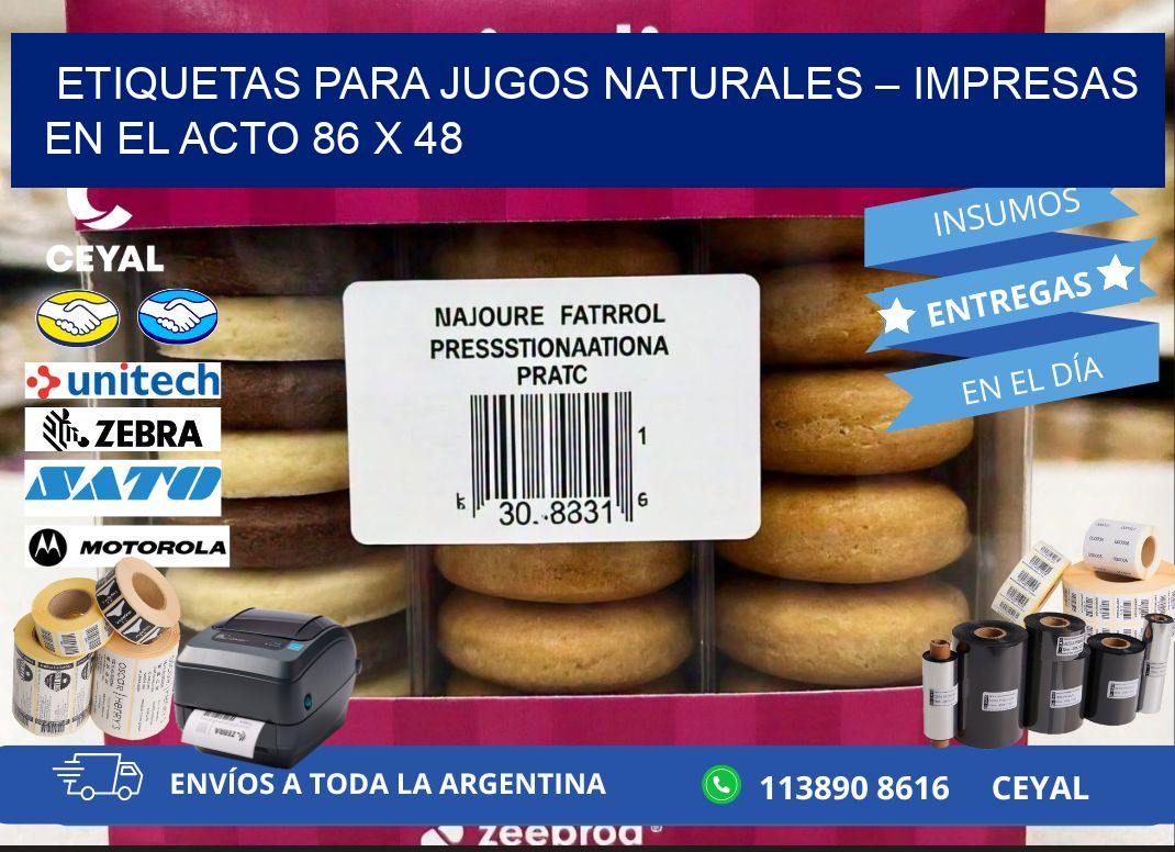 Etiquetas para jugos naturales – Impresas en el acto 86 x 48