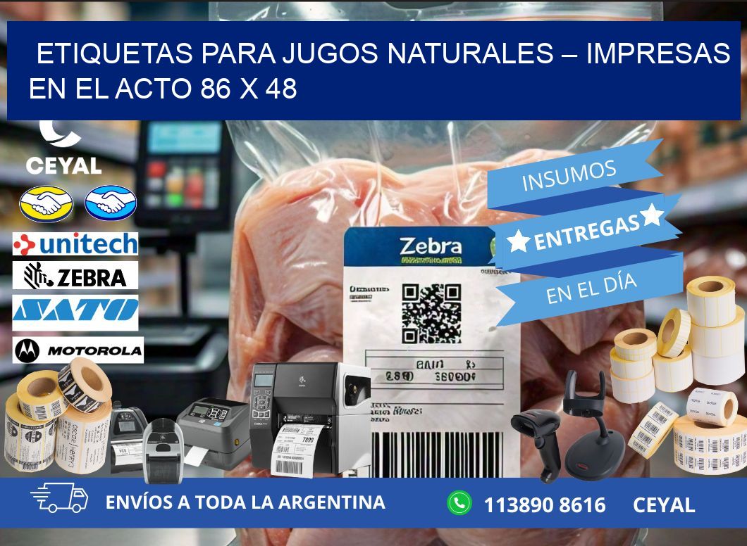 Etiquetas para jugos naturales – Impresas en el acto 86 x 48