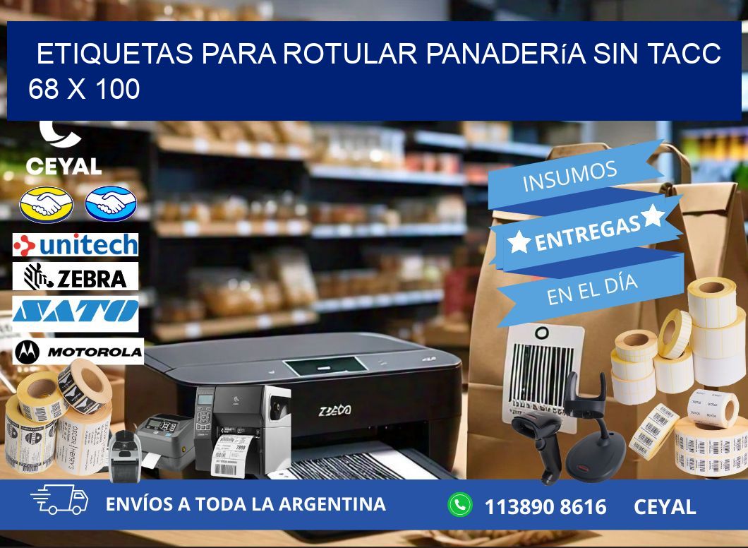 Etiquetas para rotular panadería sin TACC 68 x 100