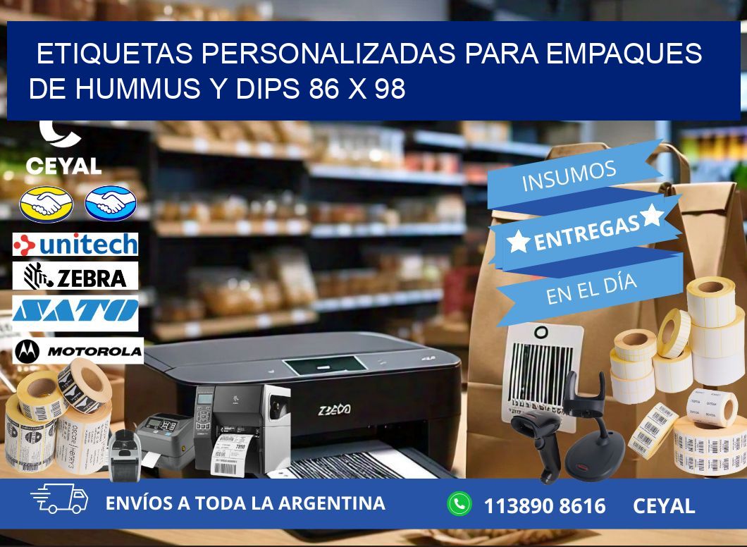 Etiquetas personalizadas para empaques de hummus y dips 86 x 98