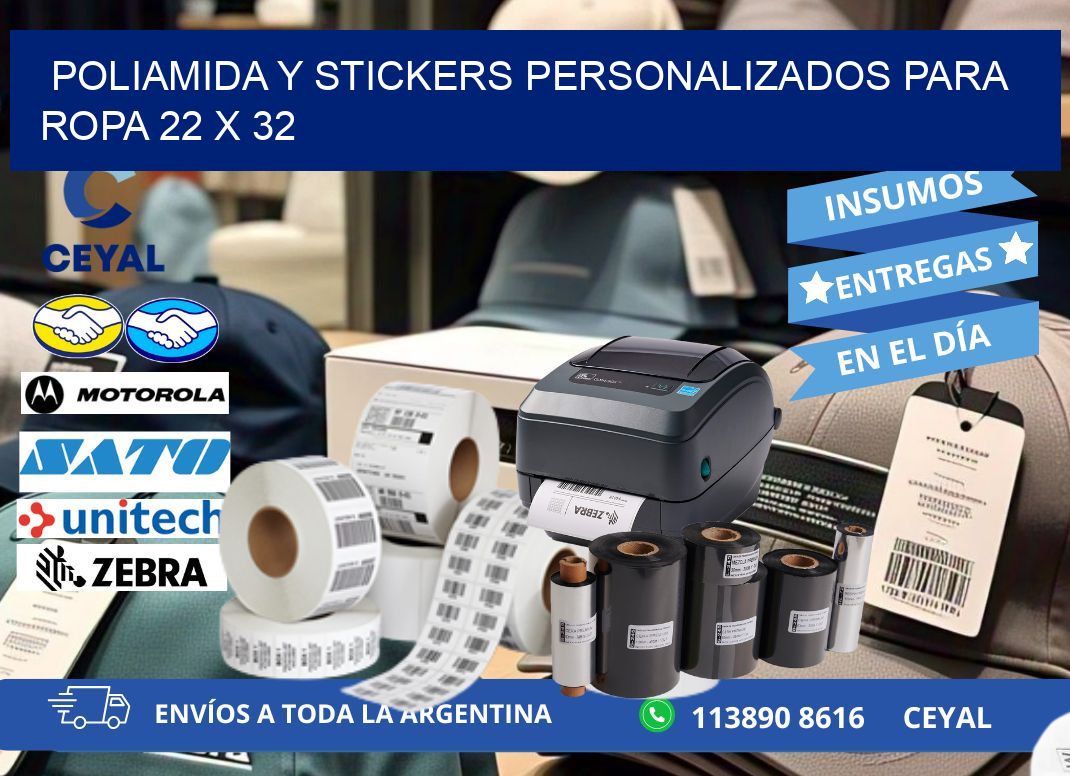 POLIAMIDA Y STICKERS PERSONALIZADOS PARA ROPA 22 x 32