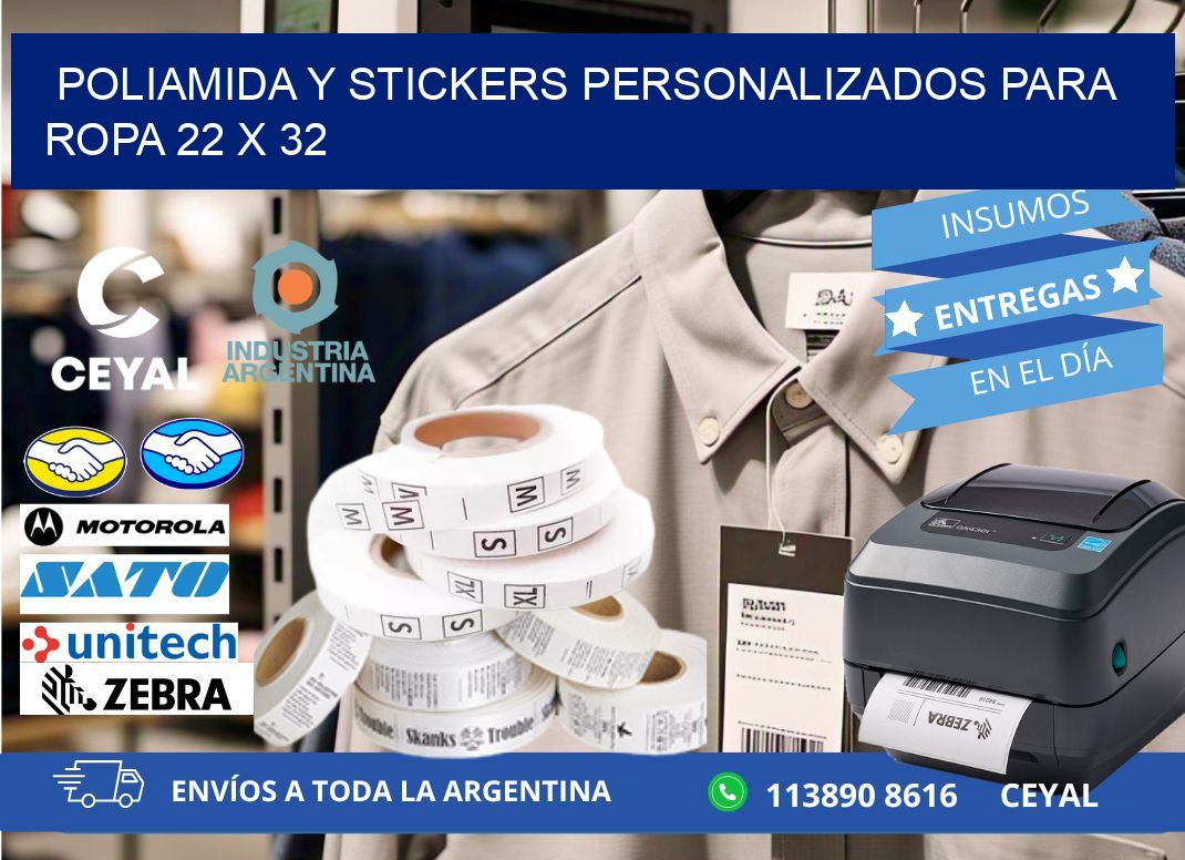 POLIAMIDA Y STICKERS PERSONALIZADOS PARA ROPA 22 x 32