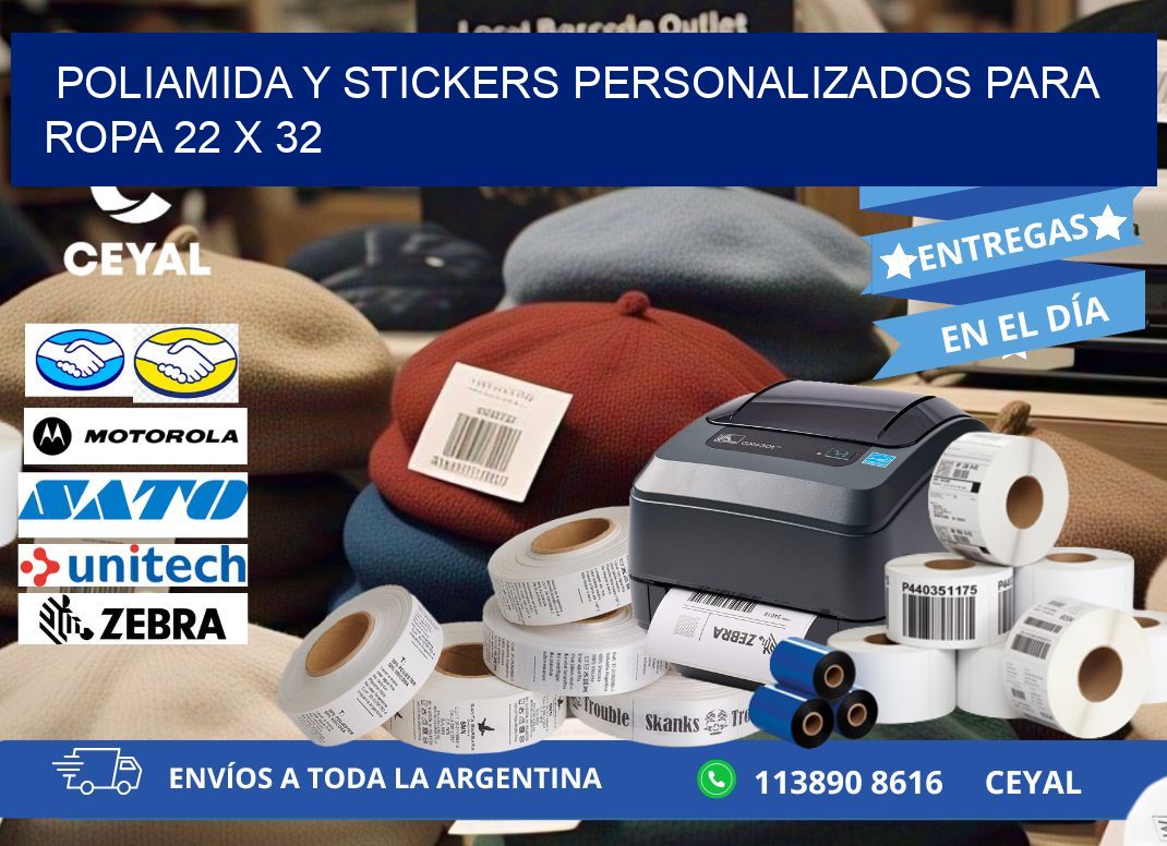 POLIAMIDA Y STICKERS PERSONALIZADOS PARA ROPA 22 x 32