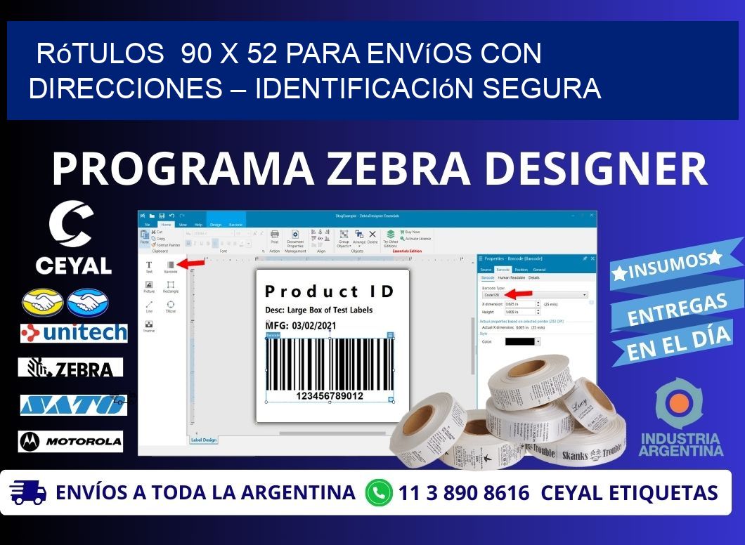 Rótulos  90 x 52 para Envíos con Direcciones – Identificación Segura