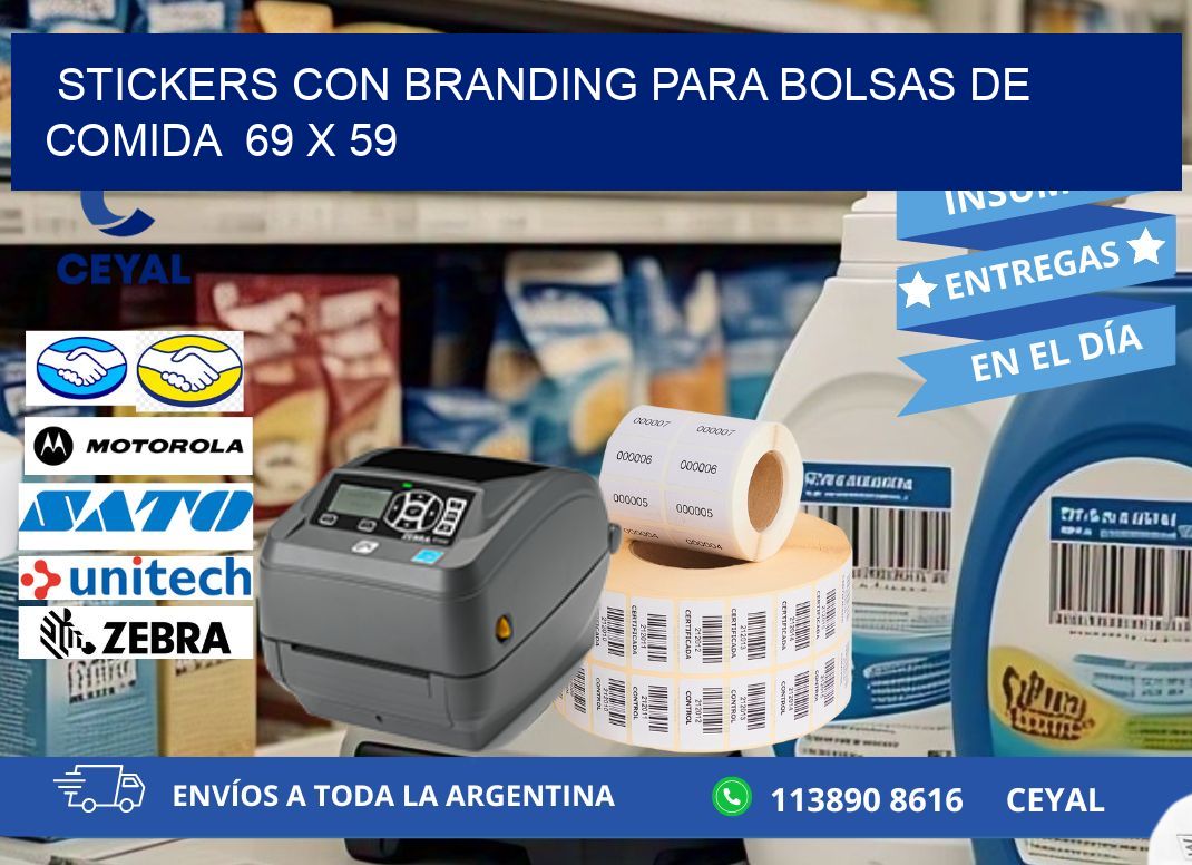 STICKERS CON BRANDING PARA BOLSAS DE COMIDA  69 x 59