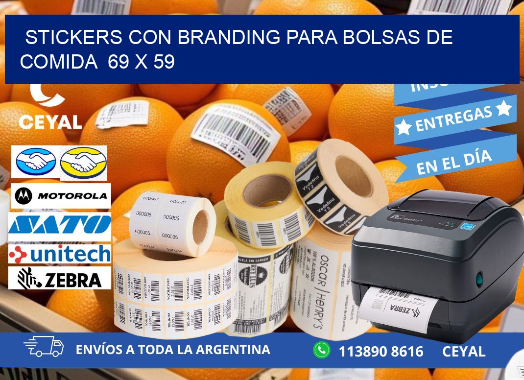 STICKERS CON BRANDING PARA BOLSAS DE COMIDA  69 x 59