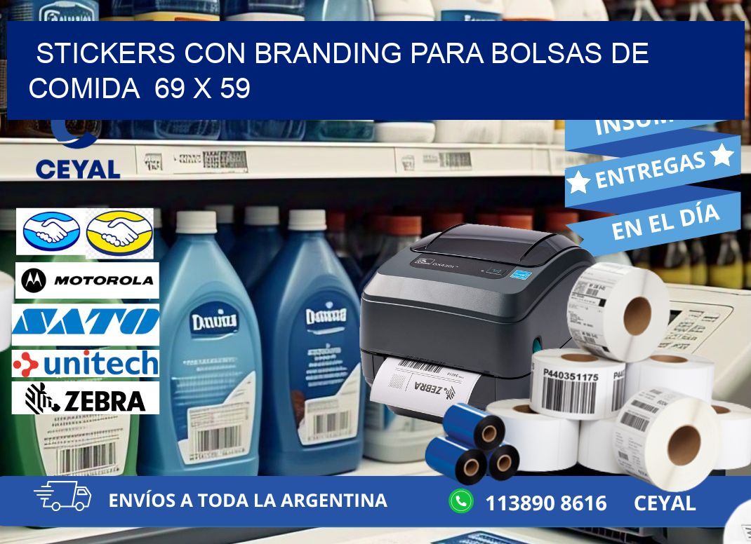 STICKERS CON BRANDING PARA BOLSAS DE COMIDA  69 x 59