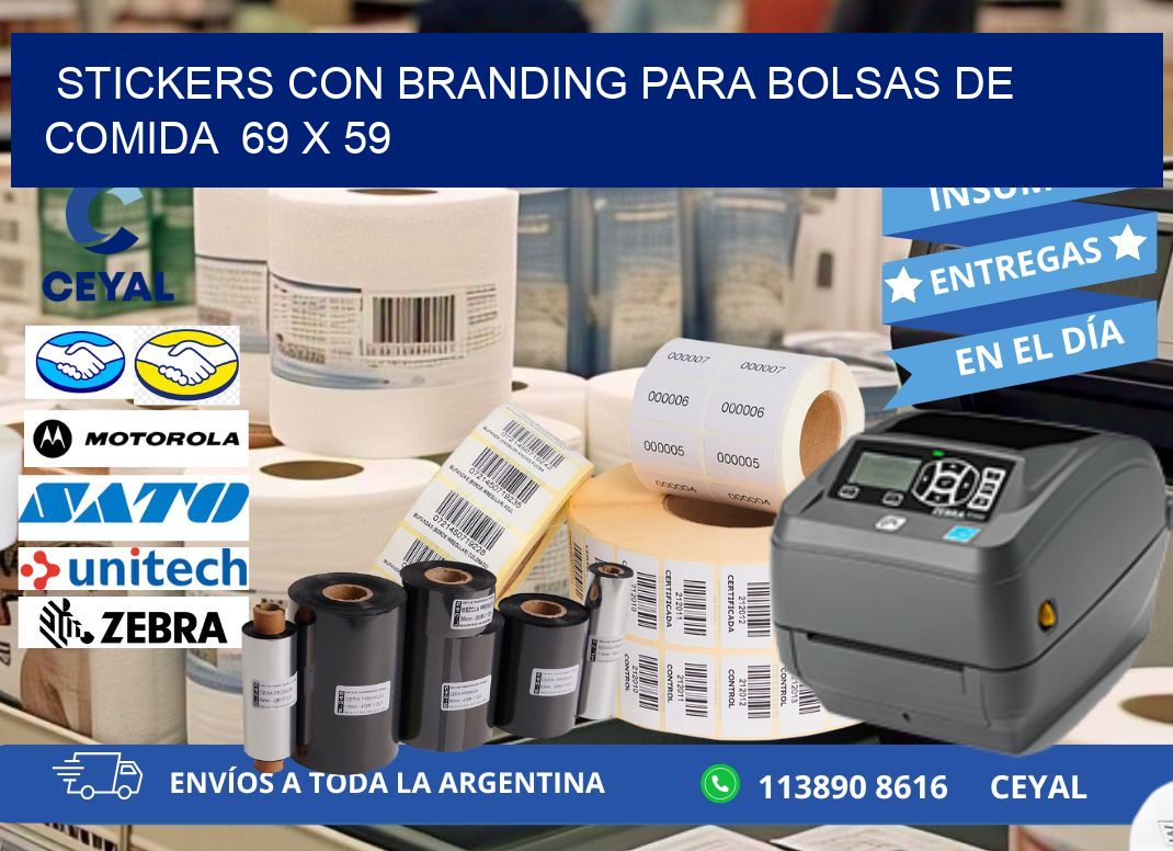 STICKERS CON BRANDING PARA BOLSAS DE COMIDA  69 x 59