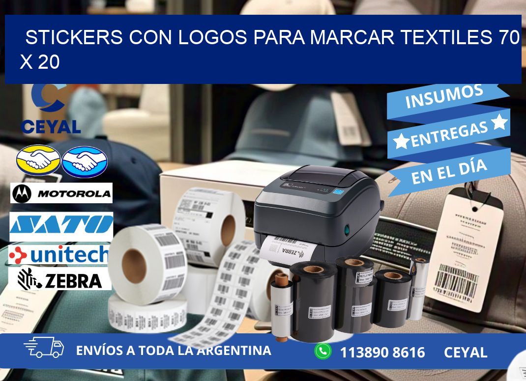 STICKERS CON LOGOS PARA MARCAR TEXTILES 70 x 20