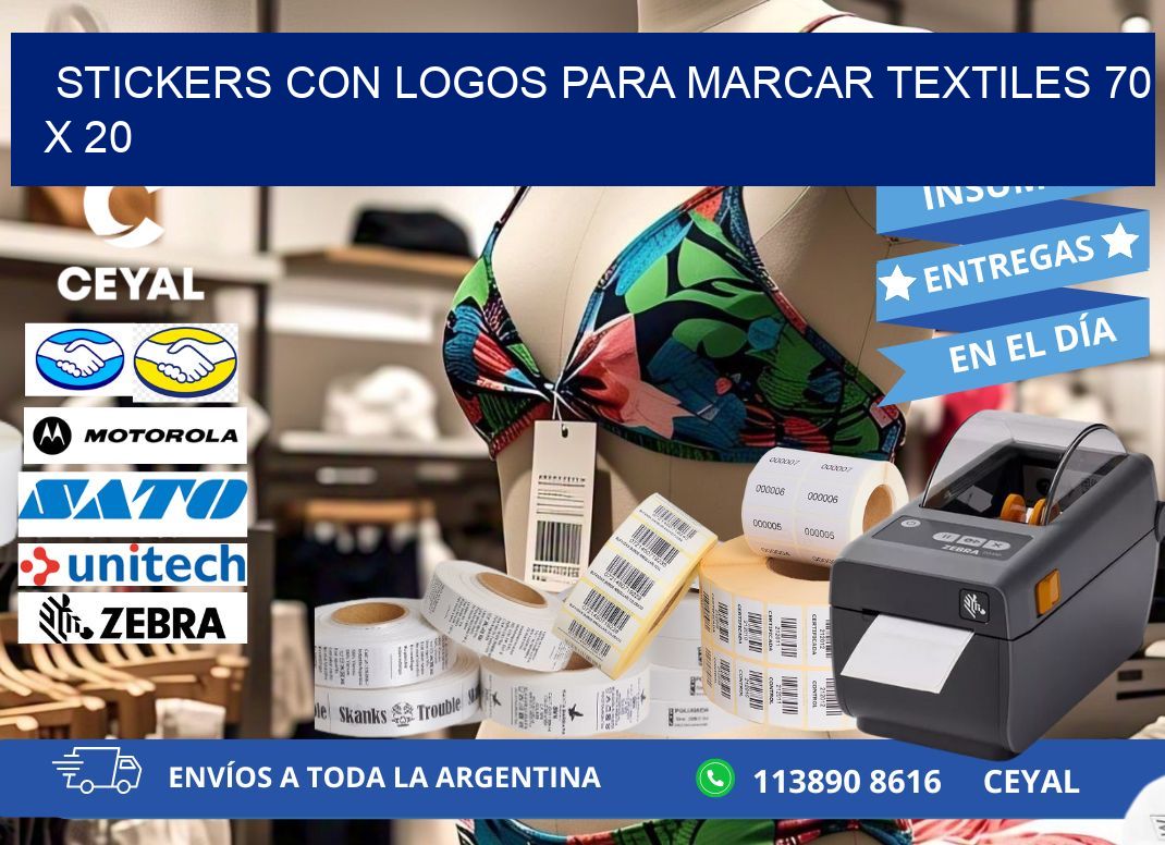 STICKERS CON LOGOS PARA MARCAR TEXTILES 70 x 20