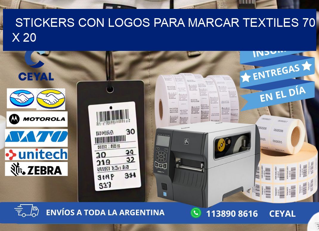 STICKERS CON LOGOS PARA MARCAR TEXTILES 70 x 20