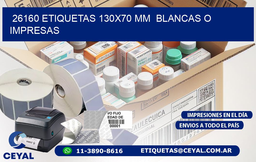 26160 ETIQUETAS 130x70 mm  BLANCAS O IMPRESAS