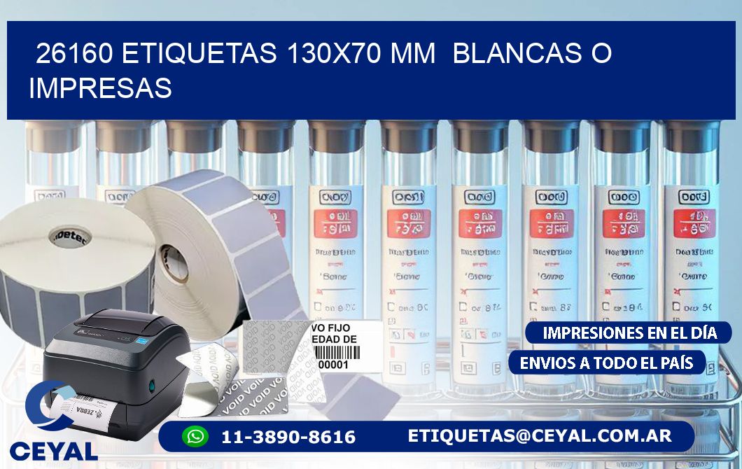 26160 ETIQUETAS 130x70 mm  BLANCAS O IMPRESAS