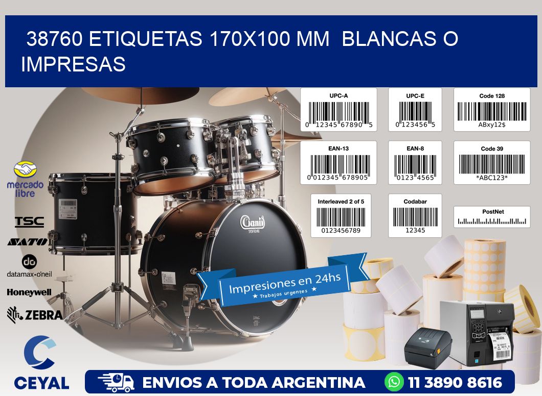 38760 ETIQUETAS 170x100 mm  BLANCAS O IMPRESAS