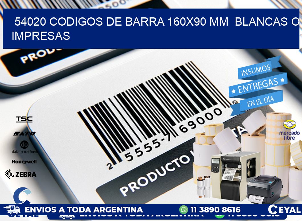 54020 CODIGOS DE BARRA 160x90 mm  BLANCAS O IMPRESAS