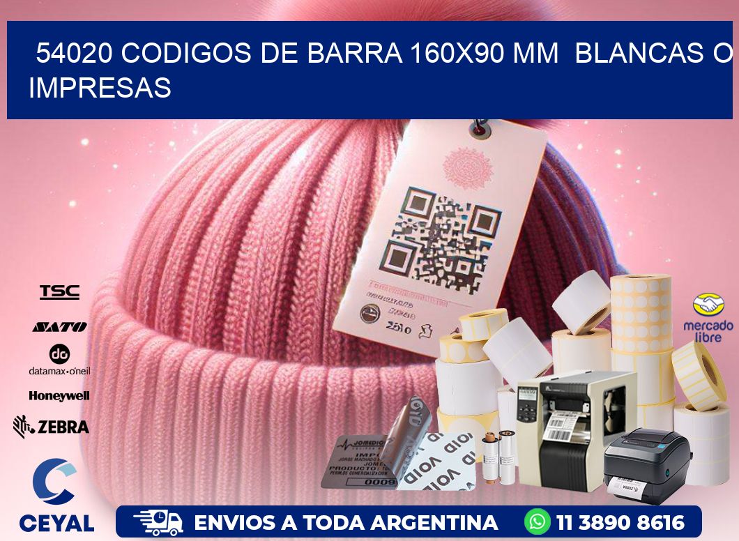 54020 CODIGOS DE BARRA 160x90 mm  BLANCAS O IMPRESAS