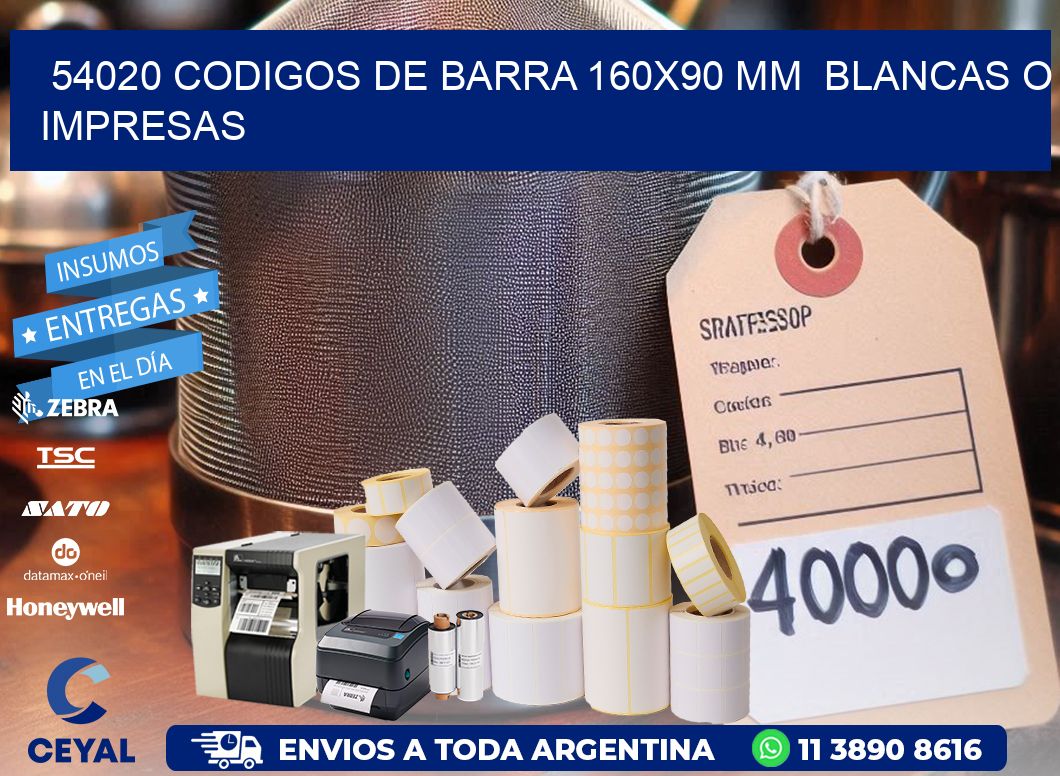 54020 CODIGOS DE BARRA 160x90 mm  BLANCAS O IMPRESAS