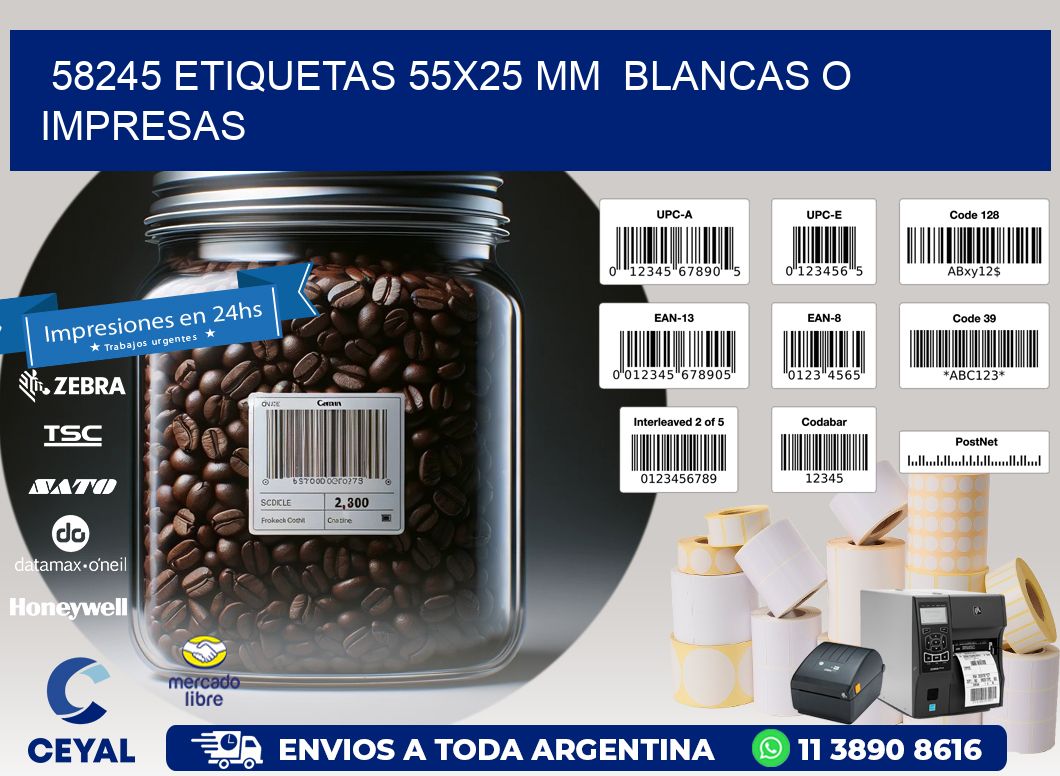 58245 ETIQUETAS 55x25 mm  BLANCAS O IMPRESAS