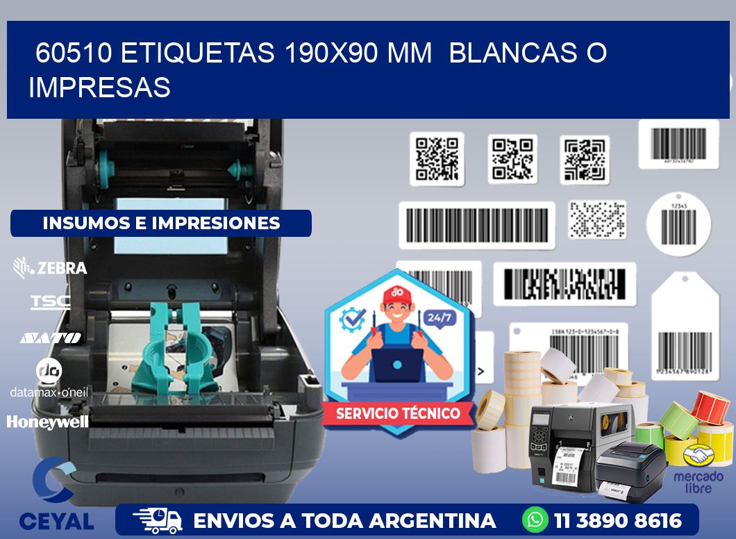 60510 ETIQUETAS 190x90 mm  BLANCAS O IMPRESAS