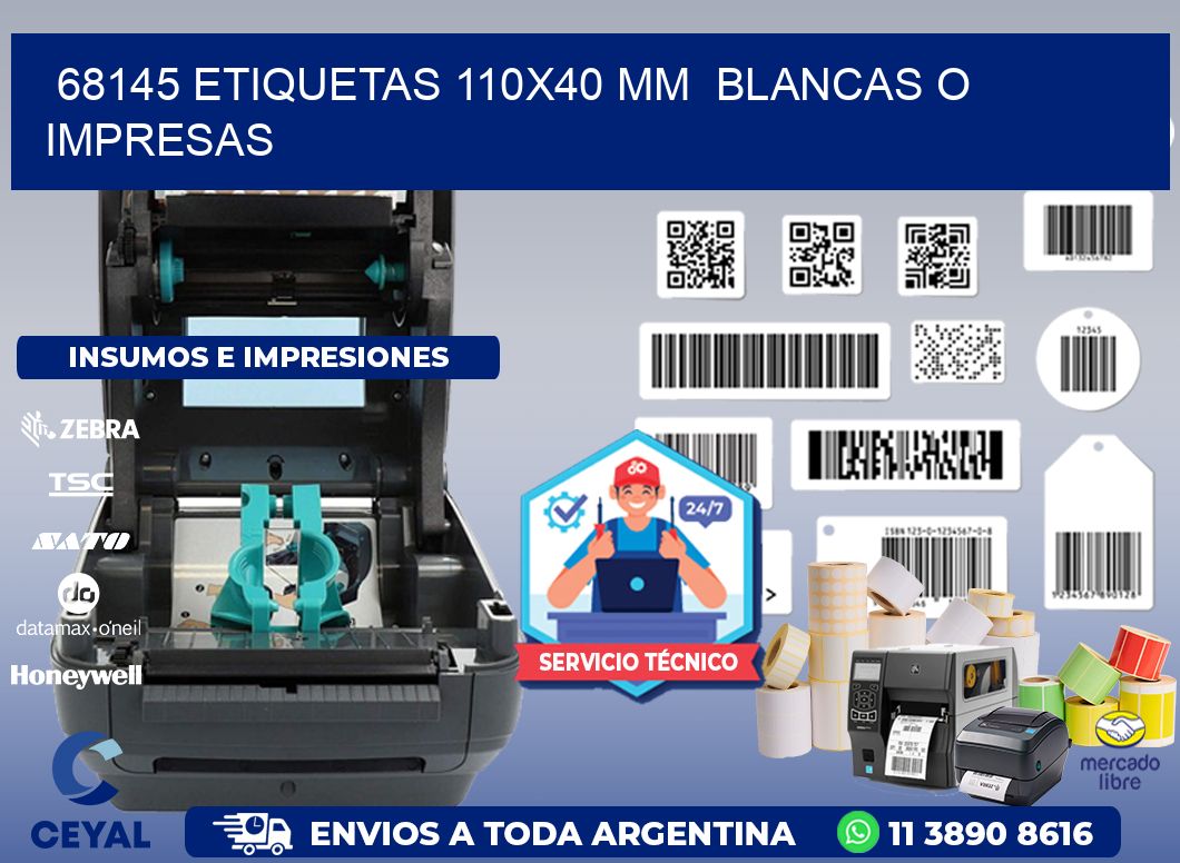 68145 ETIQUETAS 110x40 mm  BLANCAS O IMPRESAS