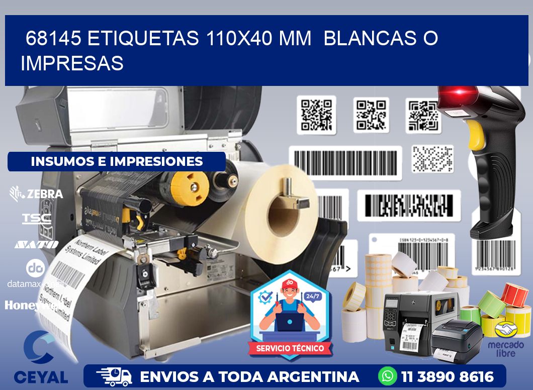 68145 ETIQUETAS 110x40 mm  BLANCAS O IMPRESAS