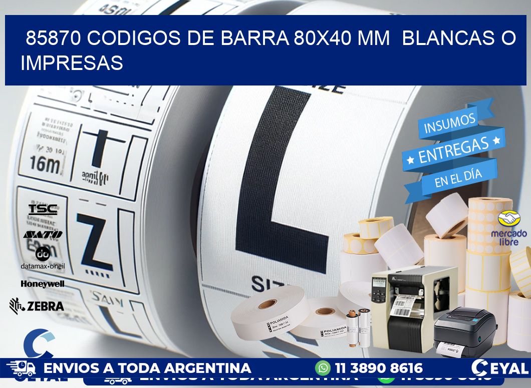 85870 CODIGOS DE BARRA 80x40 mm  BLANCAS O IMPRESAS