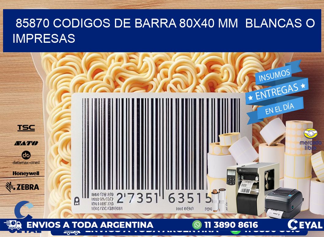 85870 CODIGOS DE BARRA 80x40 mm  BLANCAS O IMPRESAS