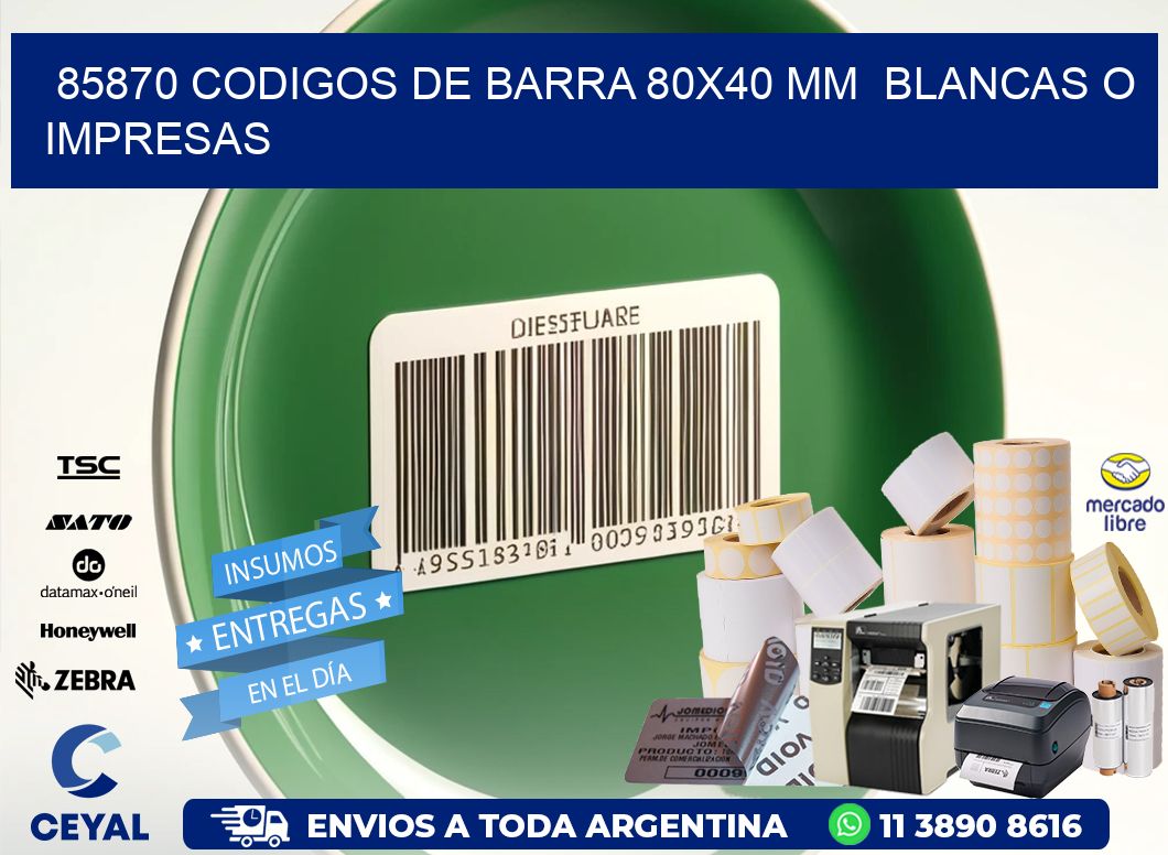 85870 CODIGOS DE BARRA 80x40 mm  BLANCAS O IMPRESAS