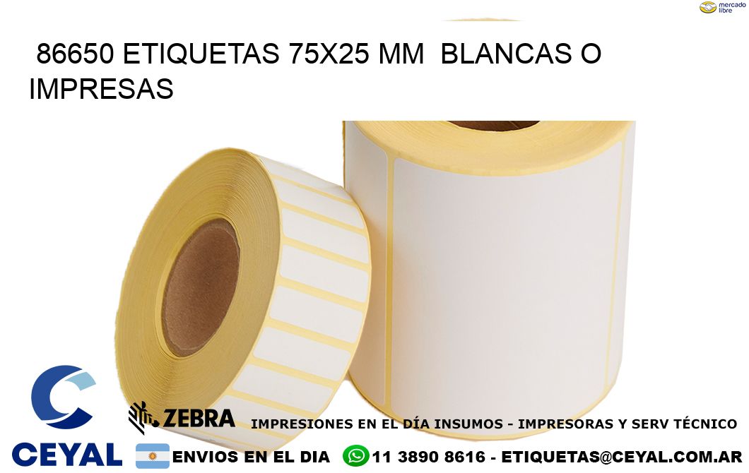 86650 ETIQUETAS 75x25 mm  BLANCAS O IMPRESAS