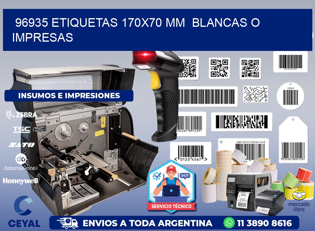 96935 ETIQUETAS 170x70 mm  BLANCAS O IMPRESAS