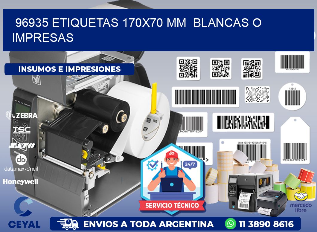 96935 ETIQUETAS 170x70 mm  BLANCAS O IMPRESAS