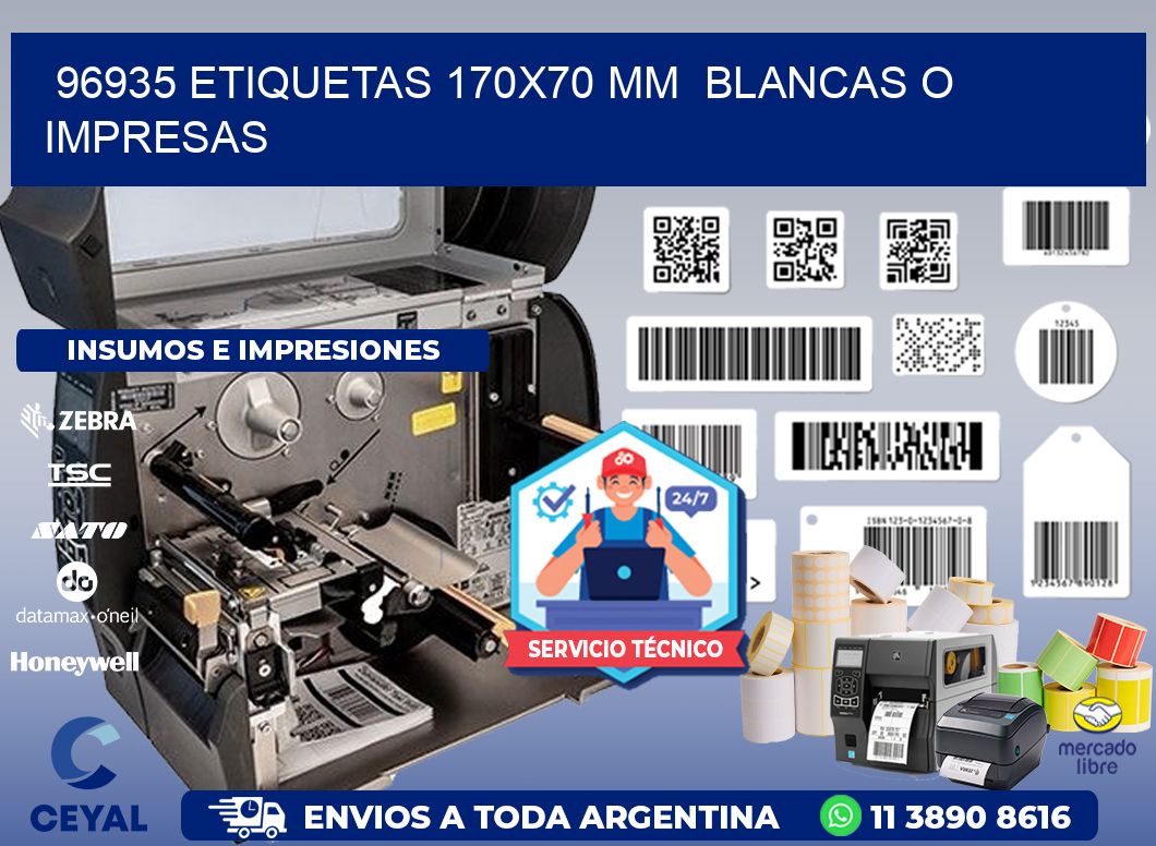 96935 ETIQUETAS 170x70 mm  BLANCAS O IMPRESAS